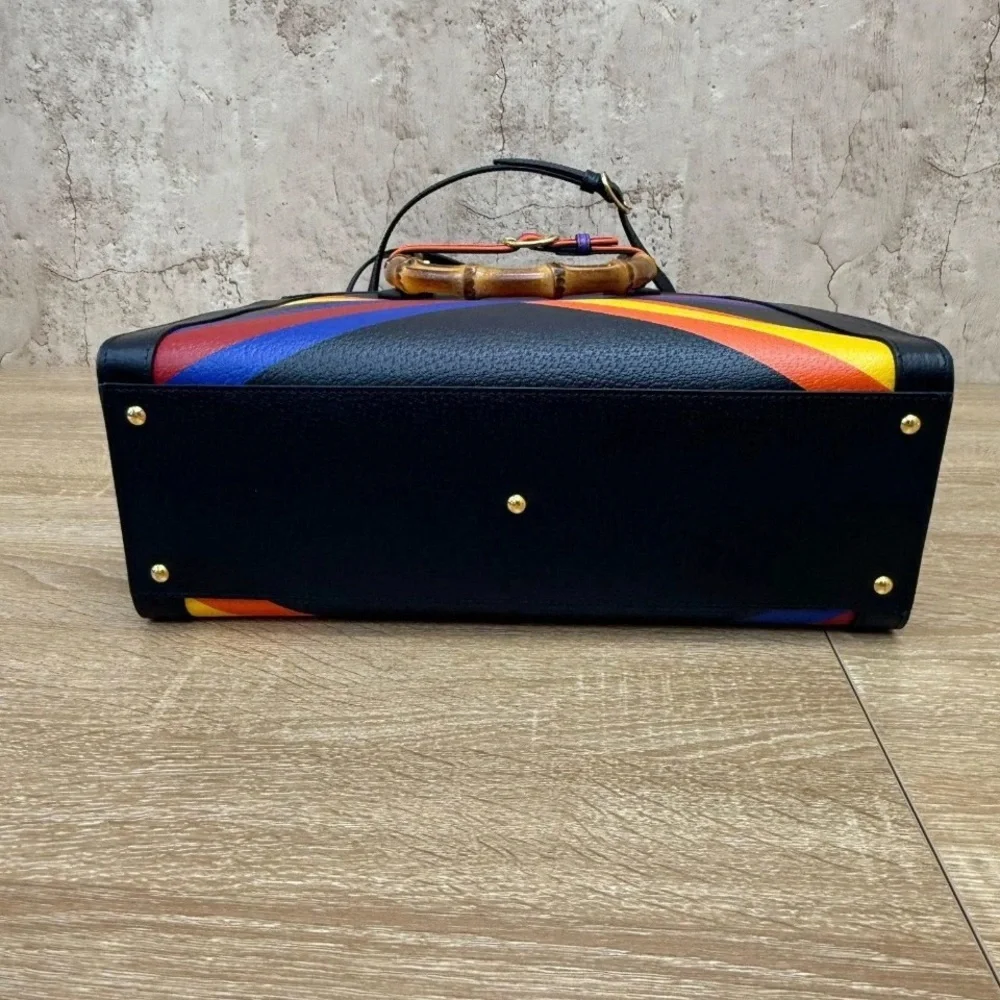 GUCCI Black/Multicolor Leather Lunar New Year Medium Diana Bamboo Handle Bag
